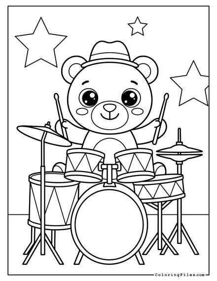 Teddy Bear Playing Drum Kit
