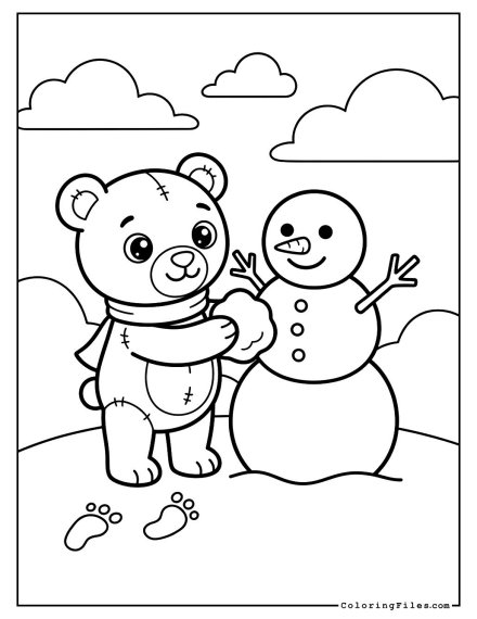 Teddy Bear Making a Snowman