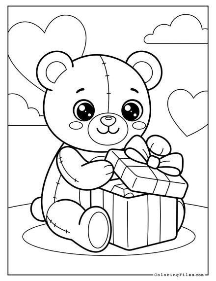 Teddy Bear Opening a Gift