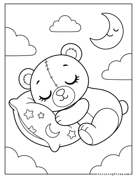 Teddy Bear Sleeping with Pillow