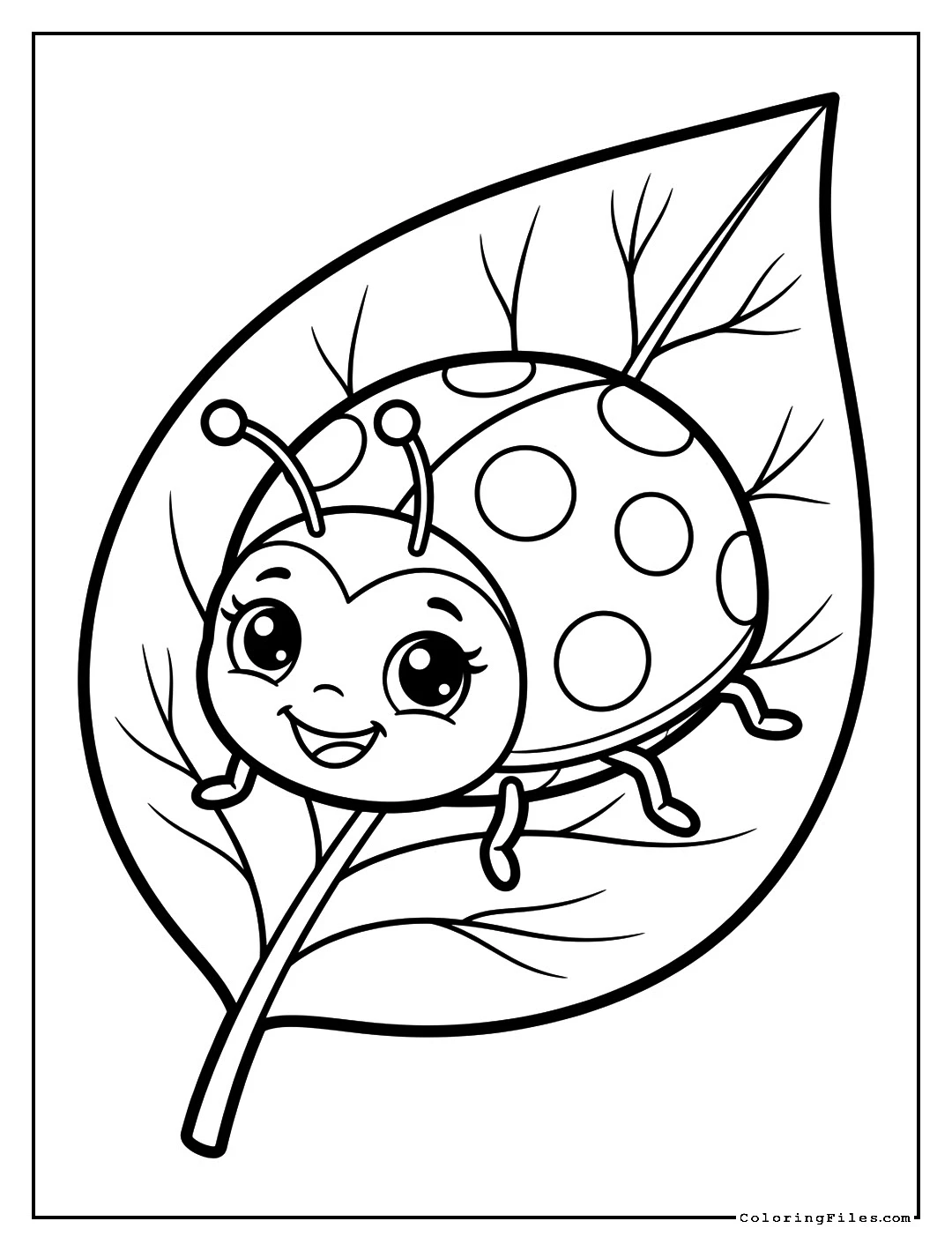 Cute Ladybug on a Green Leaf - Toddler Girl Coloring Pages (Free PDF Printables)