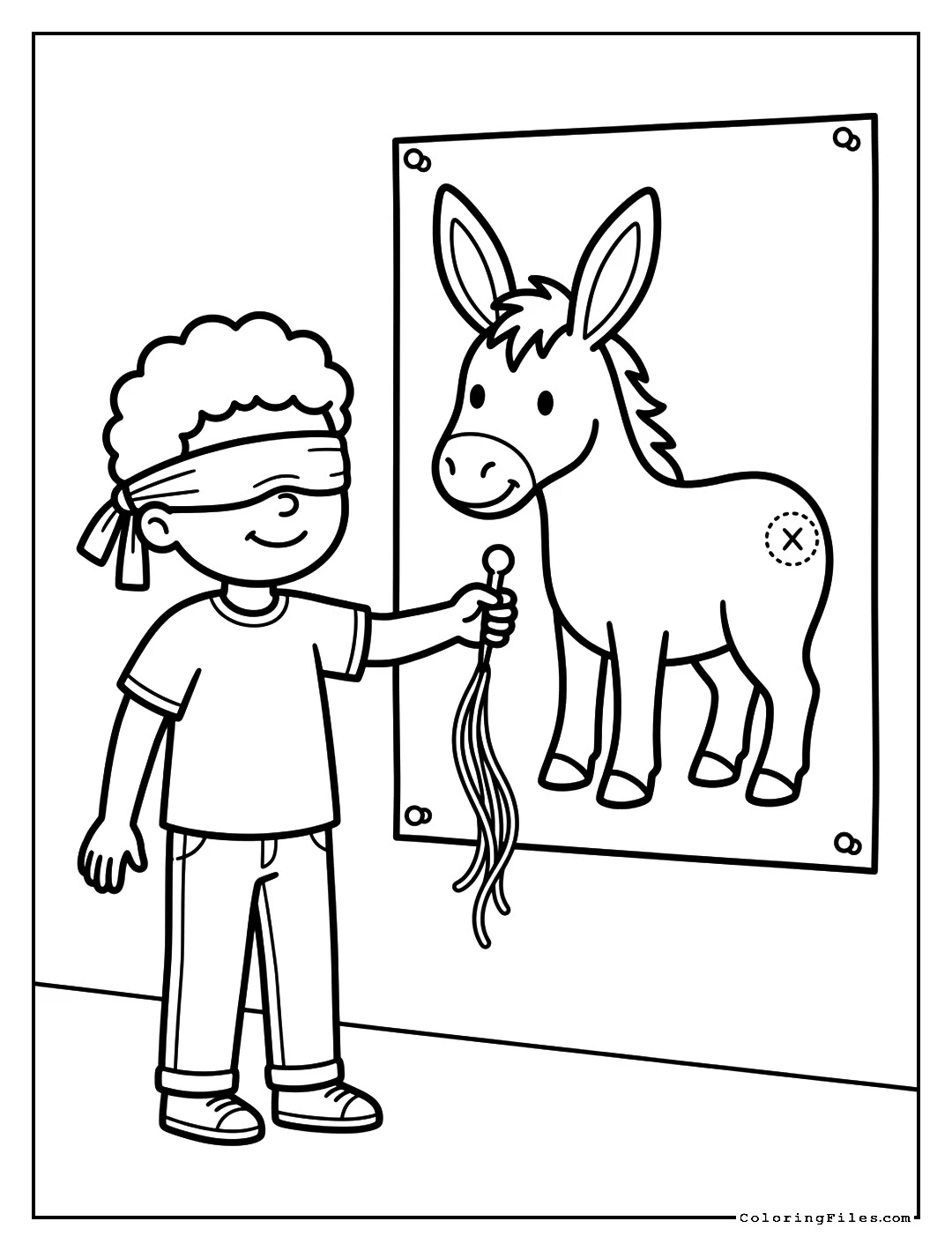 Pinning the Tail on the Donkey - Holiday Coloring Pages (Free PDF Printables)
