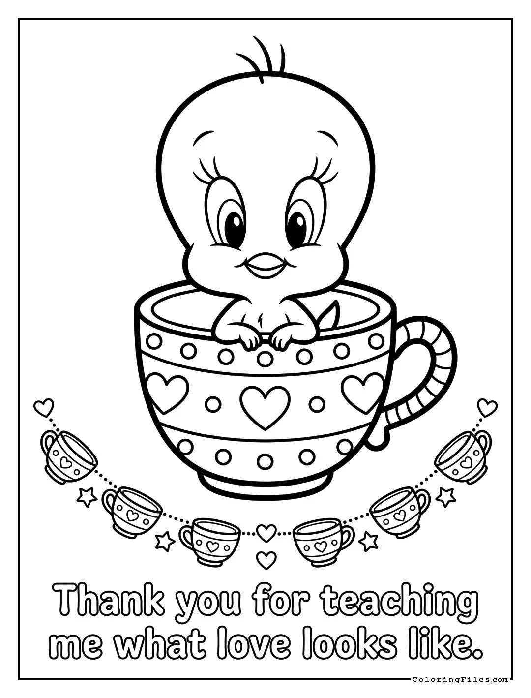 Looney Tunes Baby Tweety in a Teacup Garland - Mother's Day Coloring Pages ( Free PDFs )
