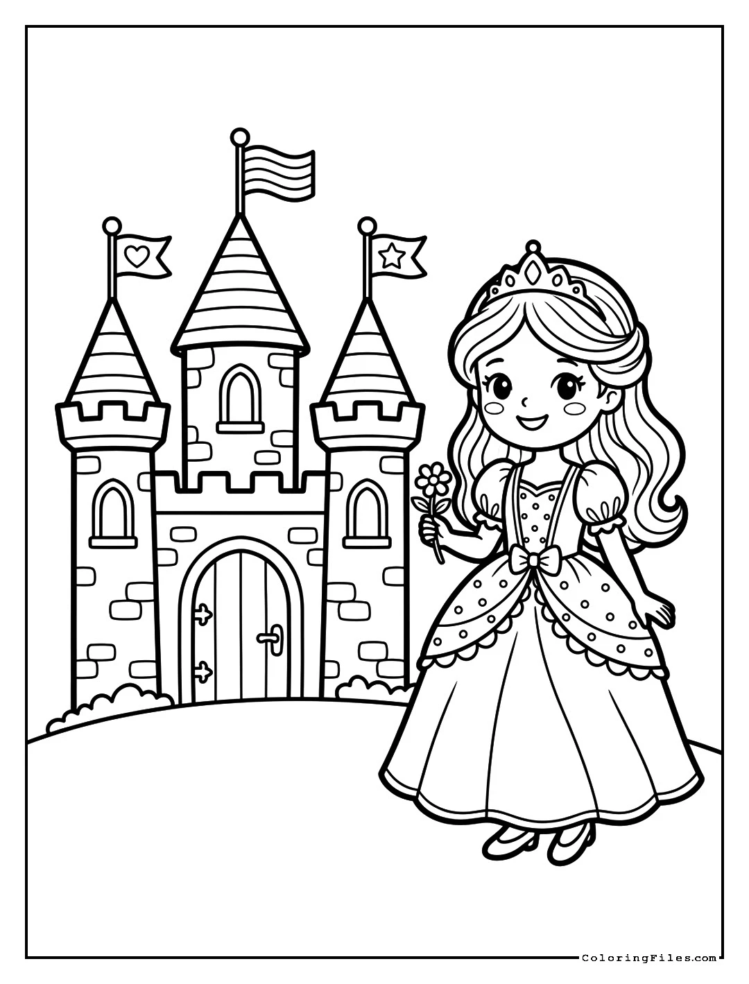 Beautiful Princess with Castle - Toddler Girl Coloring Pages (Free PDF Printables)