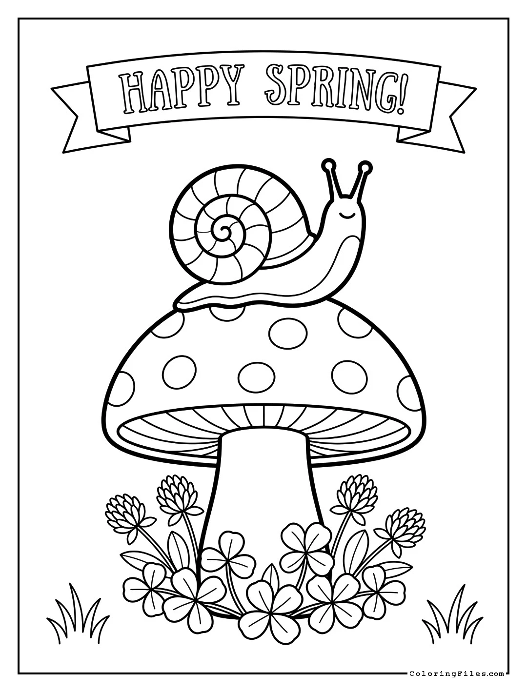 Snail on a Mushroom - Spring Coloring Pages (Free PDF Printables)