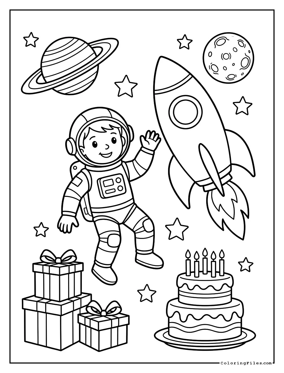 Space Astronaut Birthday Party - Happy Birthday Coloring Pages (Free PDFs)
