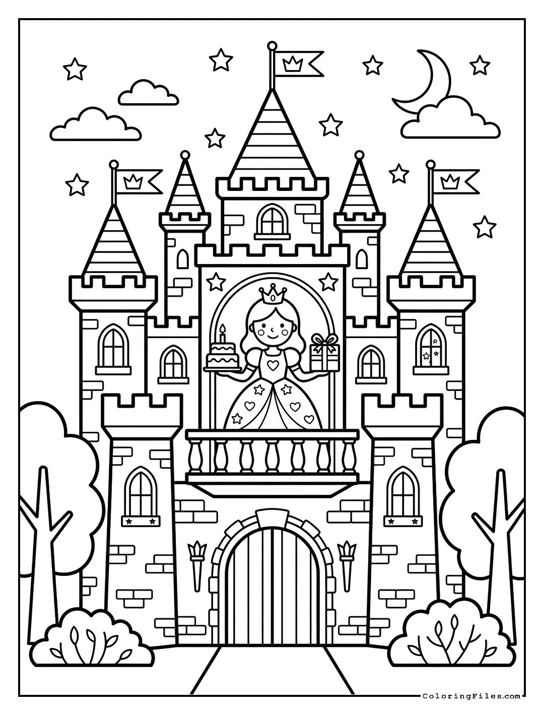 Birthday Princess in Her Castle - Happy Birthday Coloring Pages (Free PDFs)