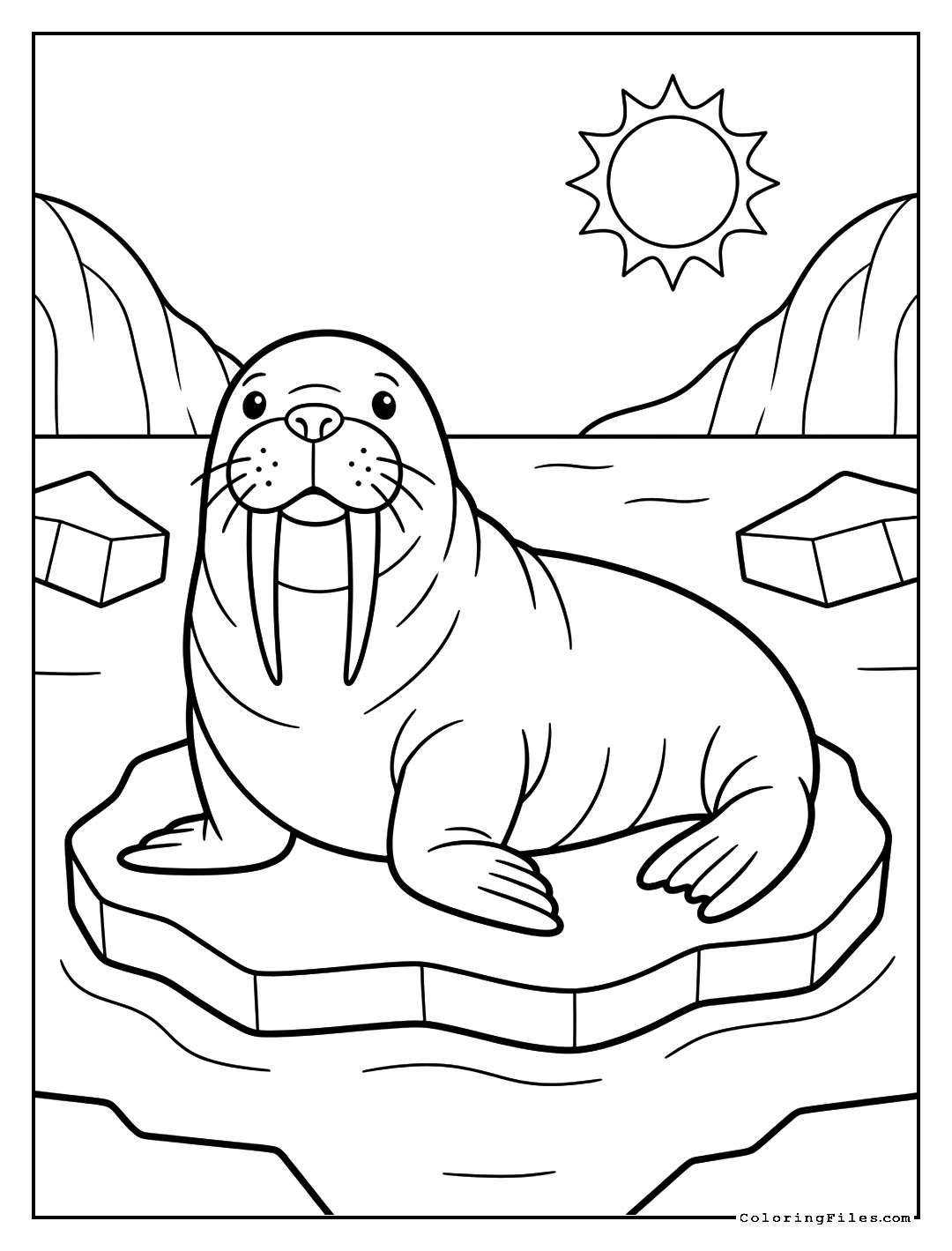 Walrus Resting on Ice - Winter Coloring Pages (Free PDF Printables)