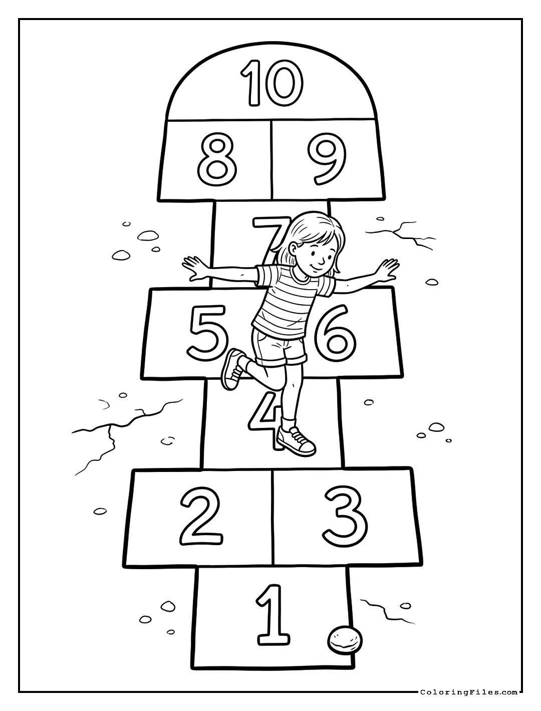 Classic Hopscotch Sidewalk Game - Holiday Coloring Pages (Free PDF Printables)