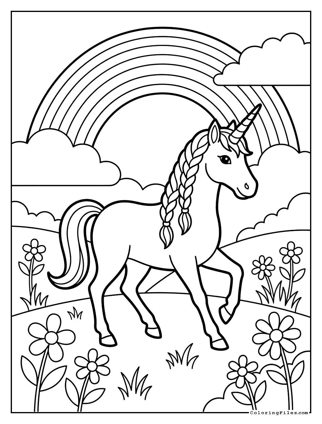 Unicorn in a Spring Meadow - Spring Coloring Pages (Free PDF Printables)