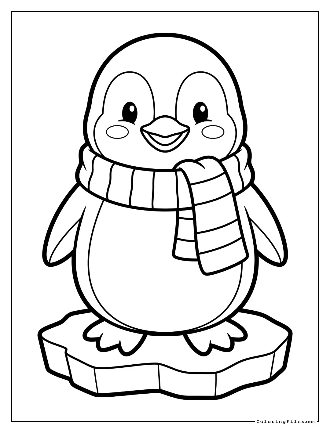 Cute Penguin Wearing a Warm Scarf - Toddler Girl Coloring Pages (Free PDF Printables)