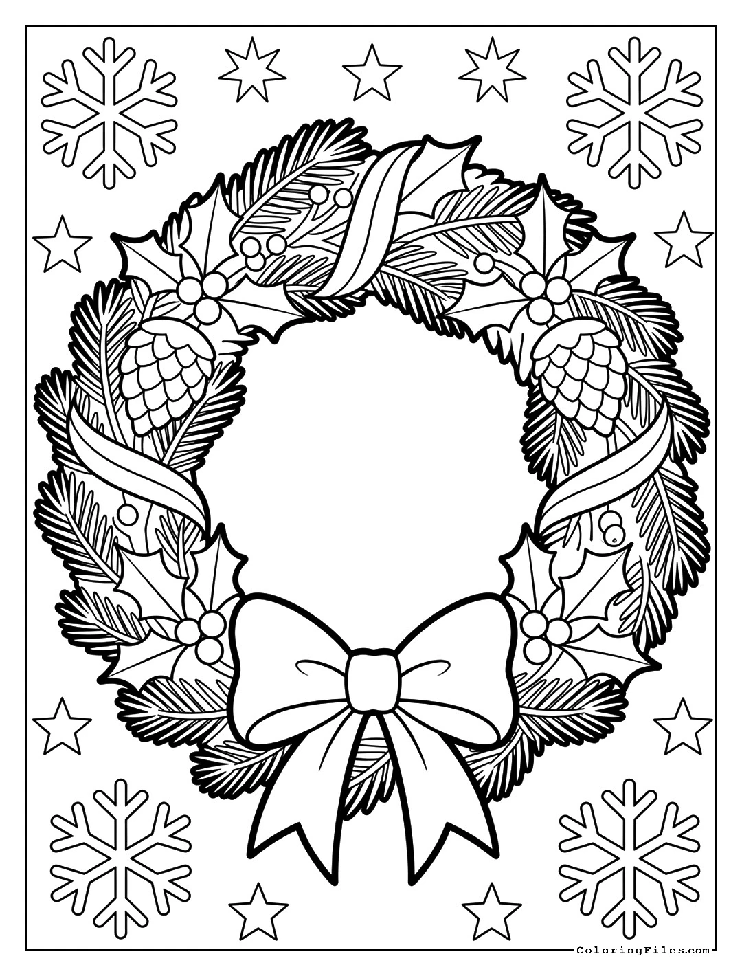 Festive Winter Wreath - Winter Coloring Pages (Free PDF Printables)