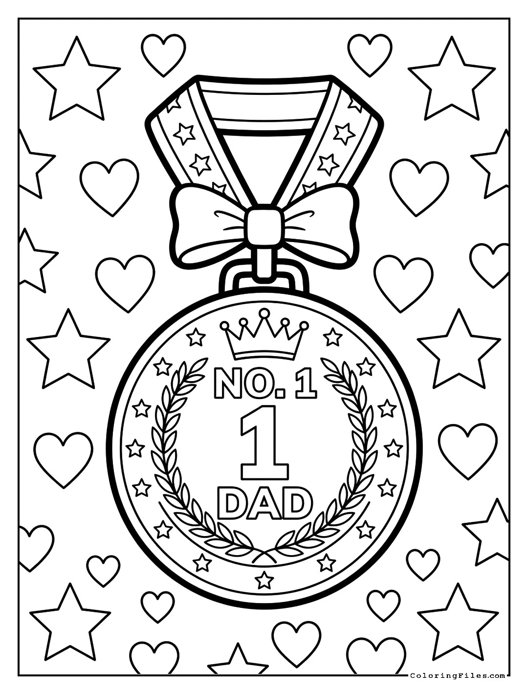 Number One Dad Medal - Father’s Day Coloring Pages (Free PDF Printables)