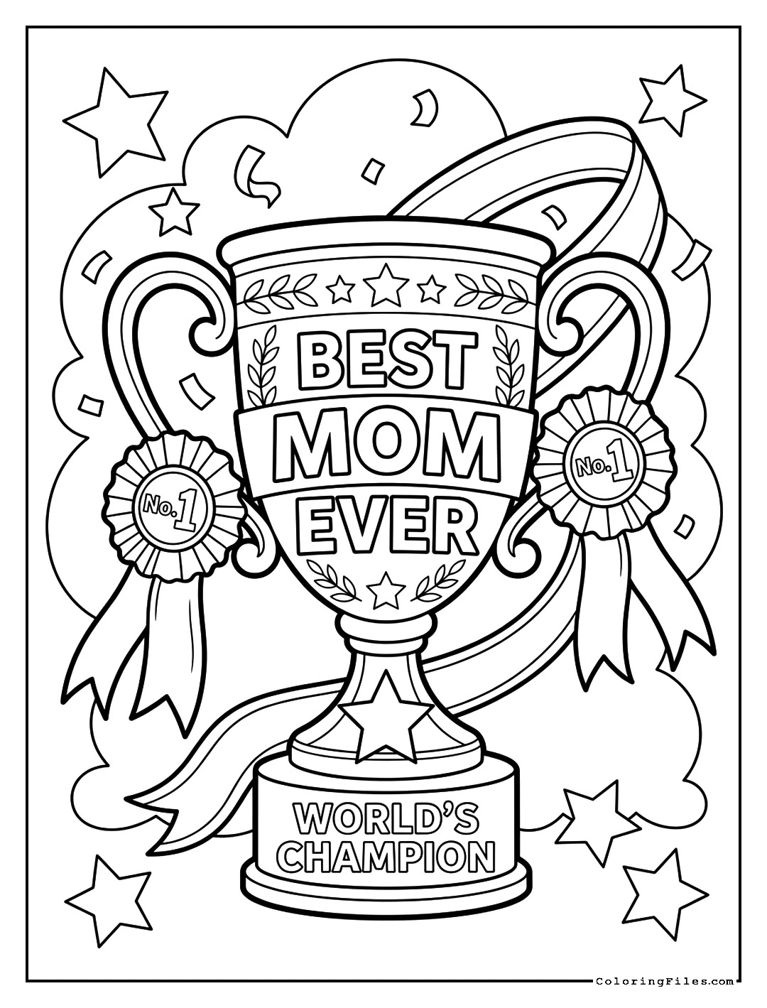 Best Mom Ever Trophy and Ribbons - Mother's Day Coloring Pages ( Free PDFs )