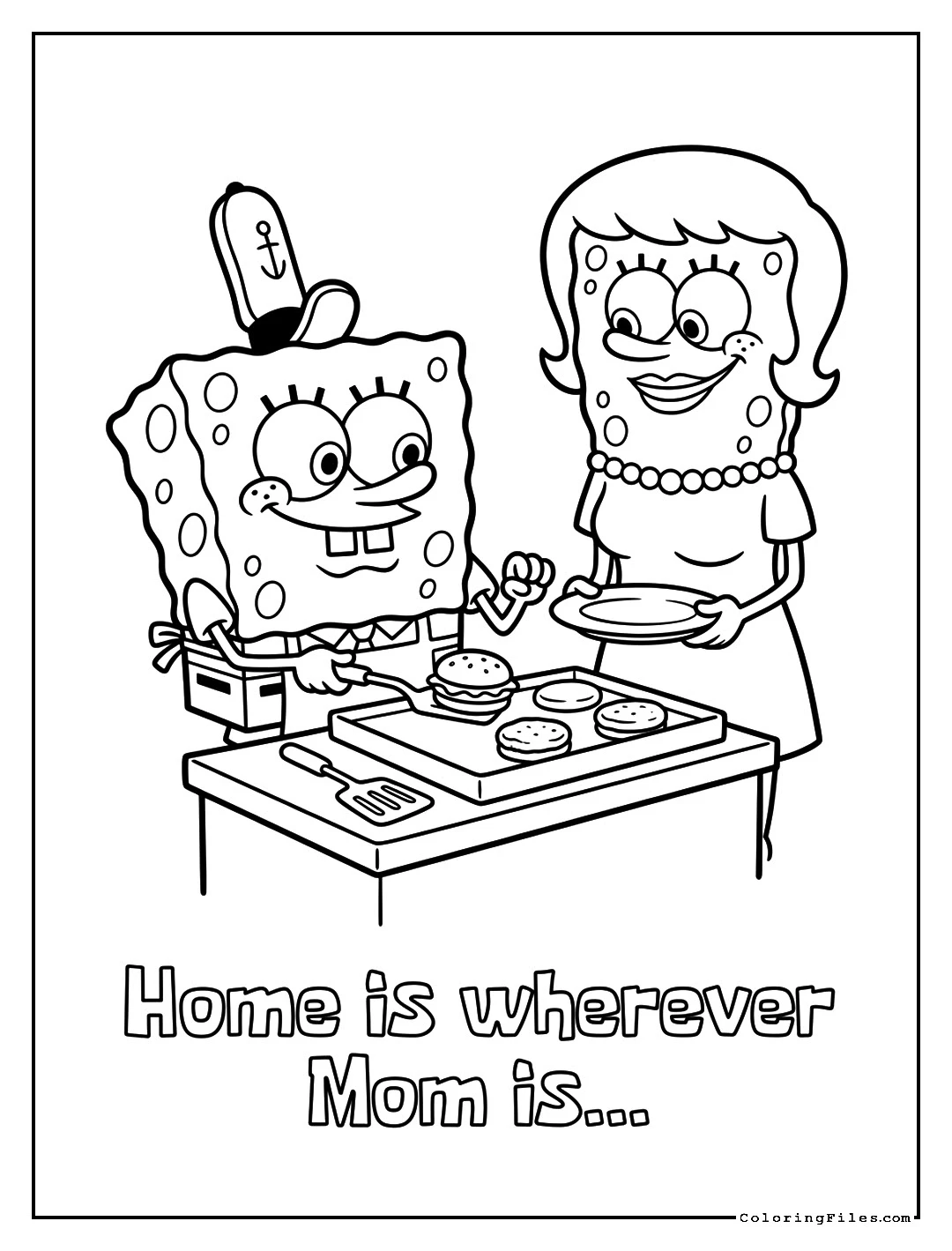 SpongeBob Making Krabby Patties for Mom - Mother's Day Coloring Pages ( Free PDFs )