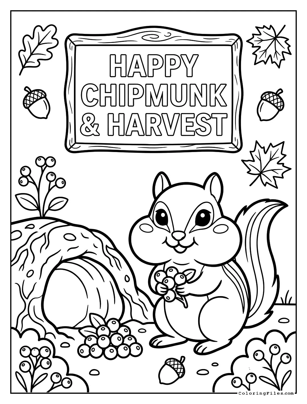 Chipmunk Stashing Autumn Berries - Autumn & Fall Coloring Pages (Free PDFs)