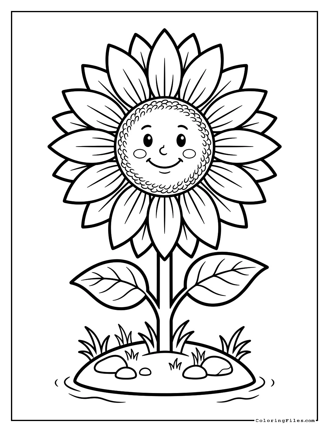 Cheerful Sunflower - Flower Coloring Pages (Free PDFs)