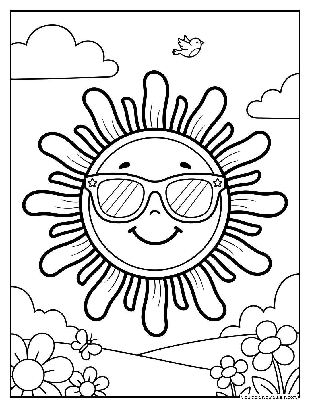 Smiling Summer Sun Rays - Summer Coloring Pages (Free PDF Printables)