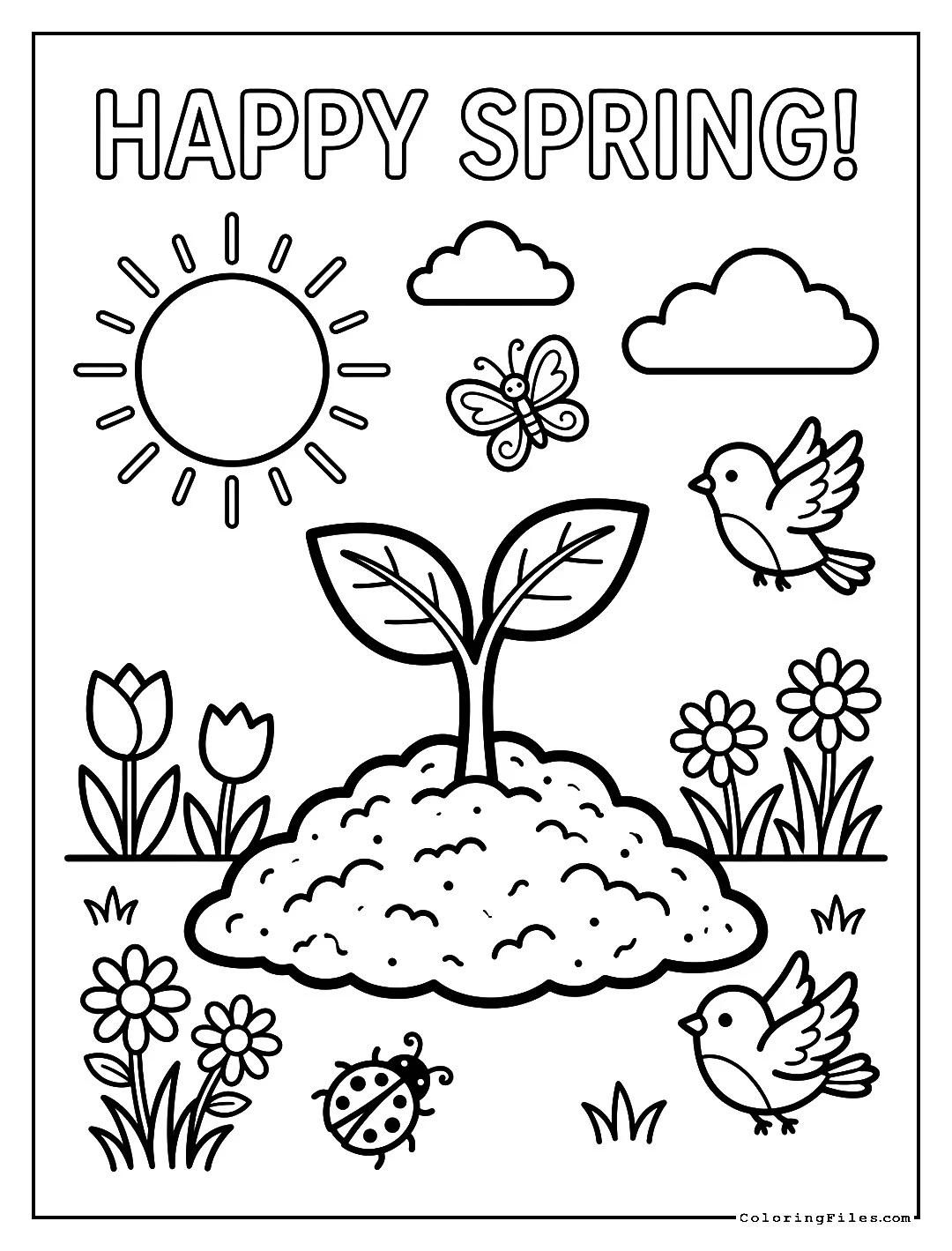 Tiny Sprout in the Soil - Spring Coloring Pages (Free PDF Printables)
