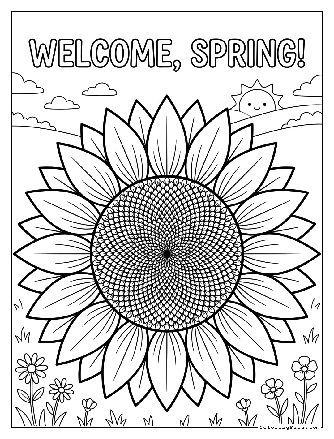 Sun-Kissed Sunflower - Spring Coloring Pages (Free PDF Printables)