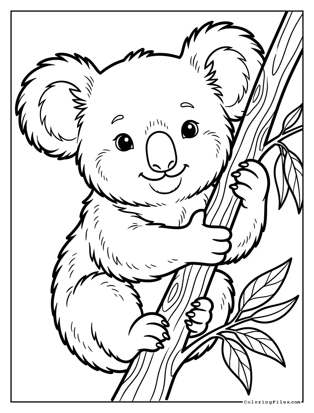 Sweet Baby Koala Hugging a Tree - Toddler Girl Coloring Pages (Free PDF Printables)