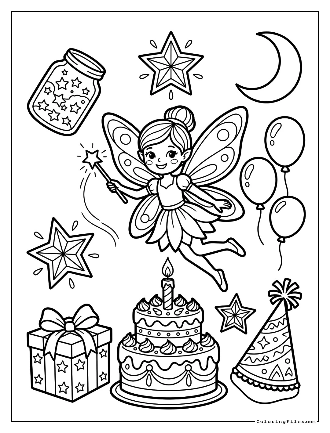 Fairy Dust Birthday Celebration - Happy Birthday Coloring Pages (Free PDFs)