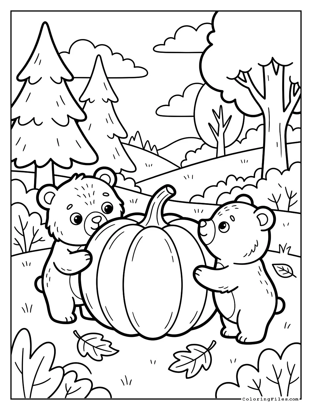 Playful Bear Cubs and Pumpkins - Autumn & Fall Coloring Pages (Free PDFs)