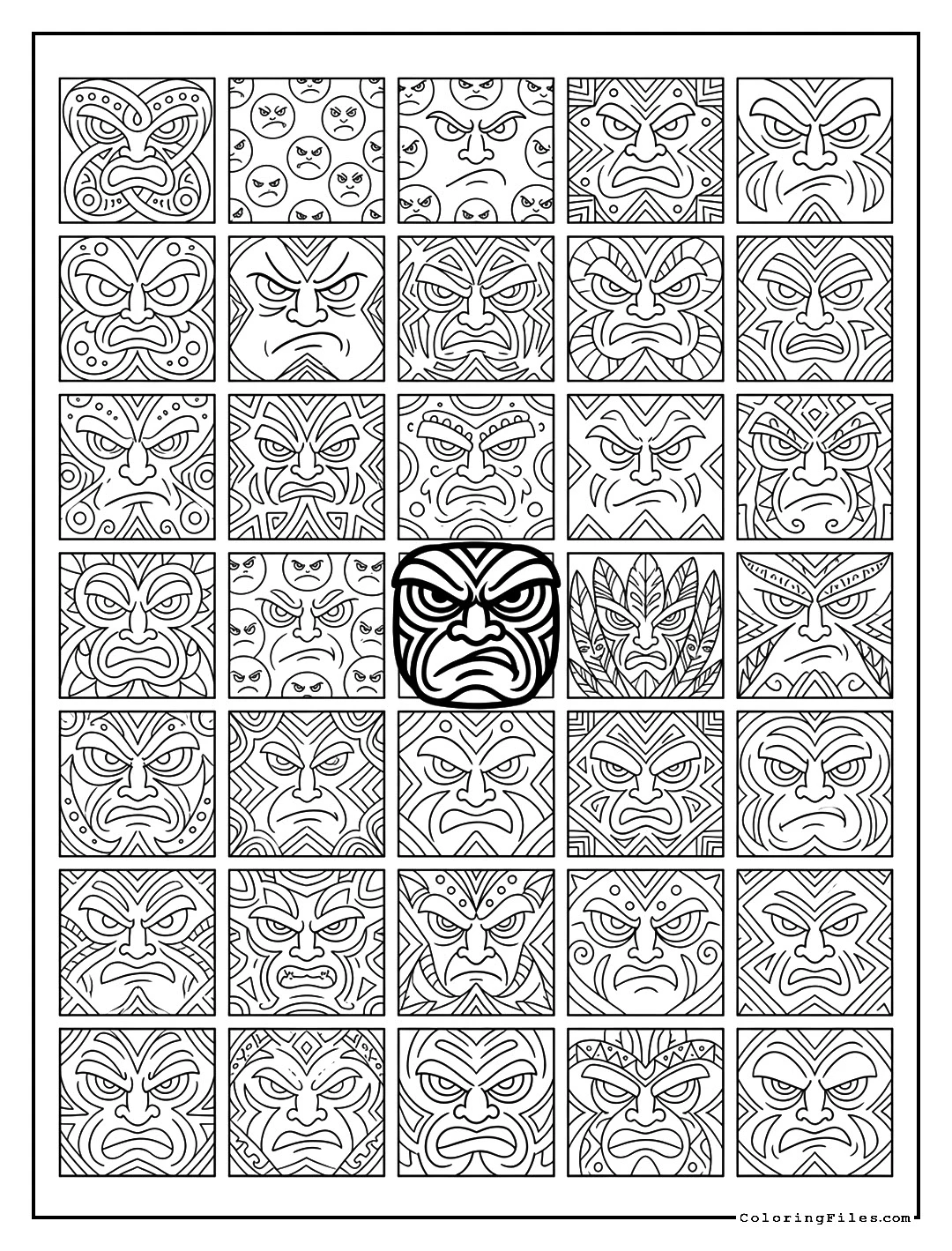 Pouting Angry Face Tribal Lines