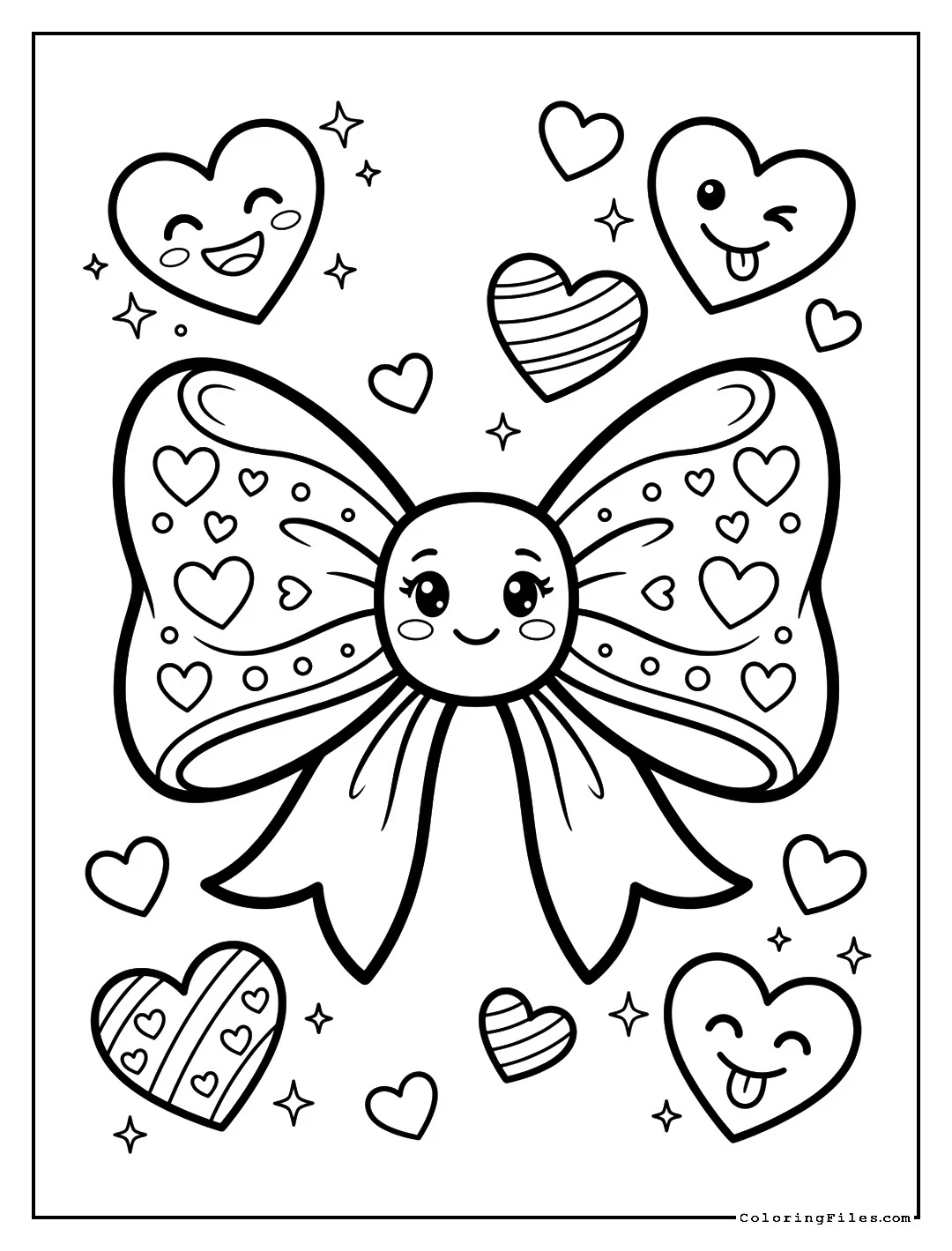 Pretty Bow and Magical Hearts - Toddler Girl Coloring Pages (Free PDF Printables)