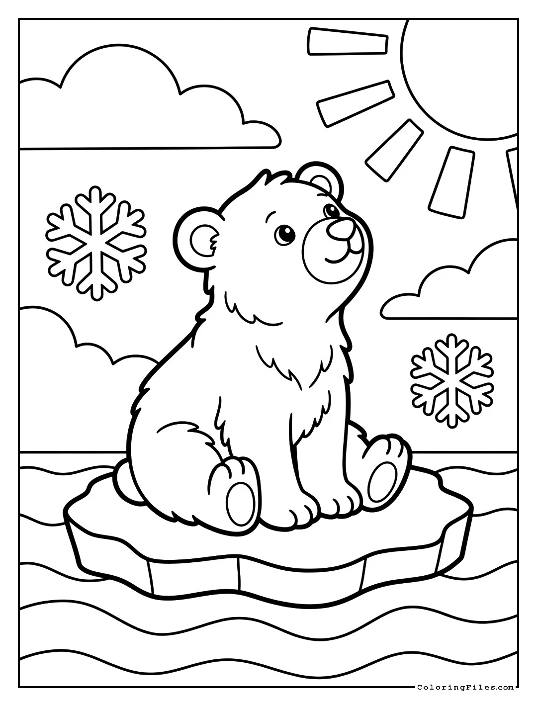 Cute Polar Bear Cub - Winter Coloring Pages (Free PDF Printables)