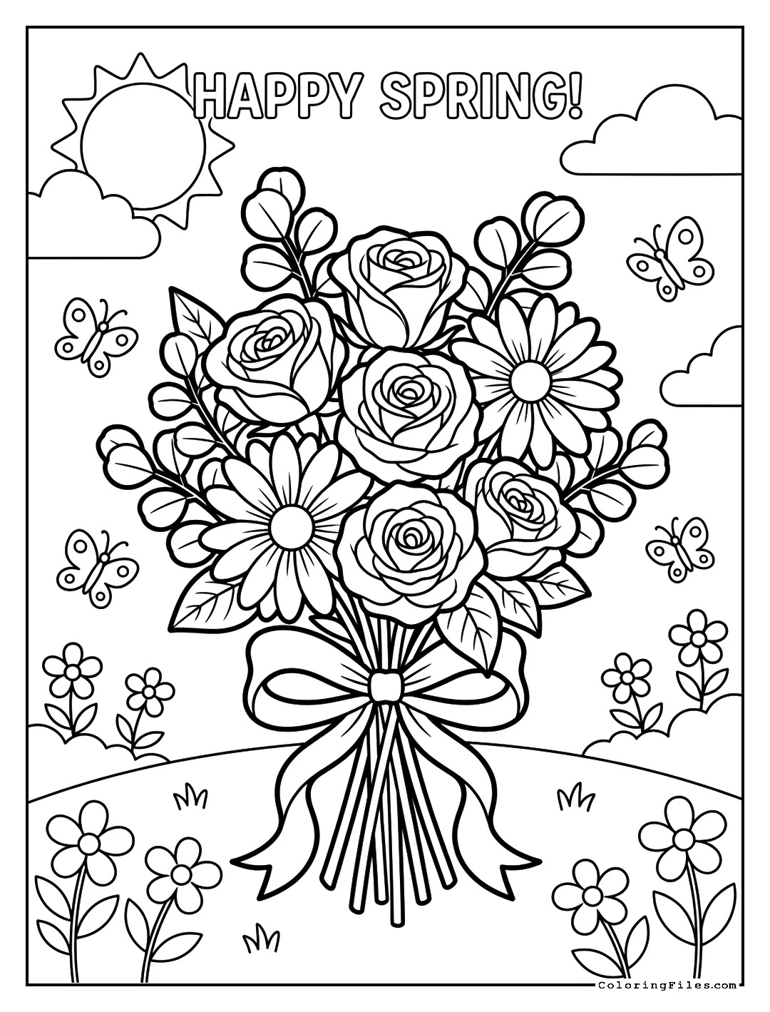 Aesthetic Flower Bouquet - Spring Coloring Pages (Free PDF Printables)