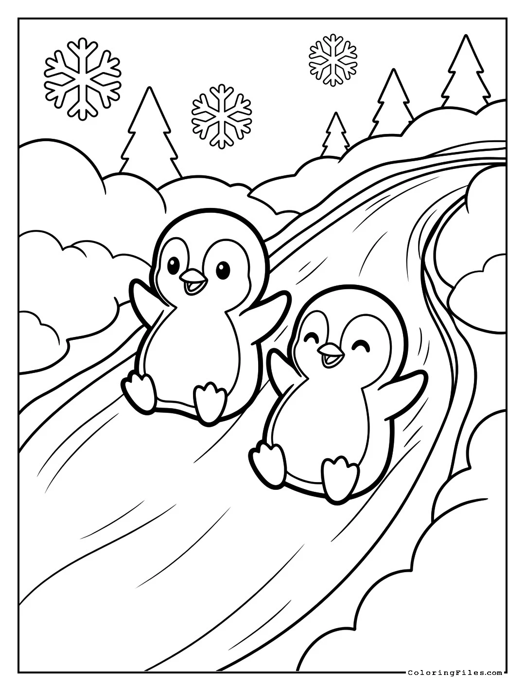 Playful Penguins on Ice - Winter Coloring Pages (Free PDF Printables)