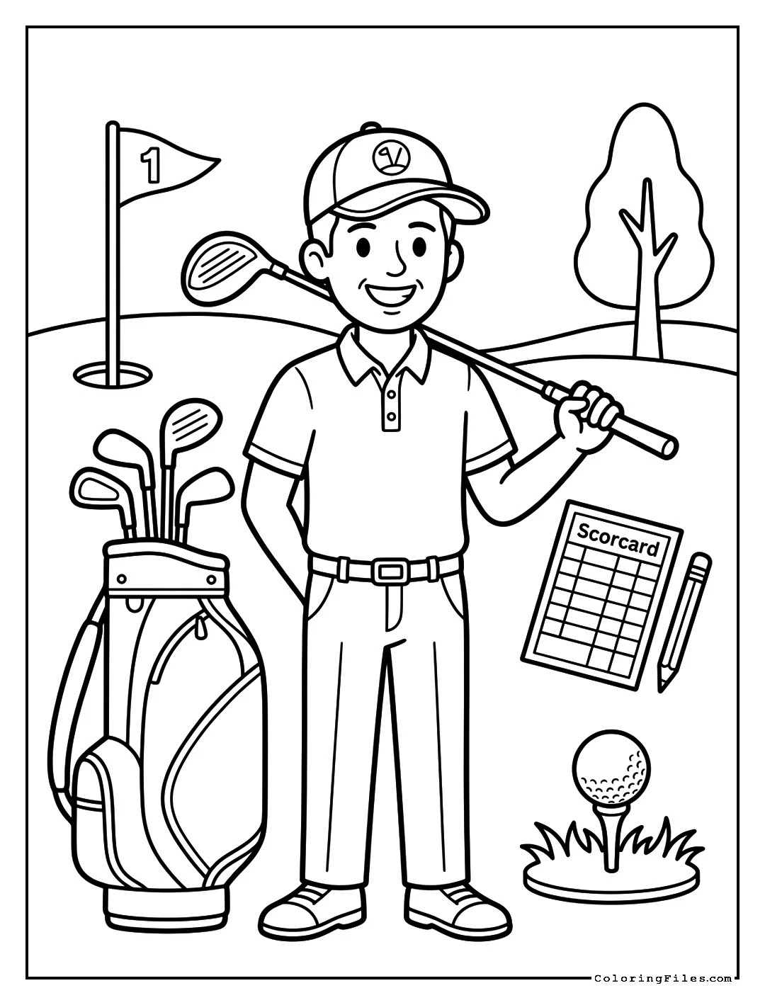 Golfer Dad Tee Time - Father’s Day Coloring Pages (Free PDF Printables)