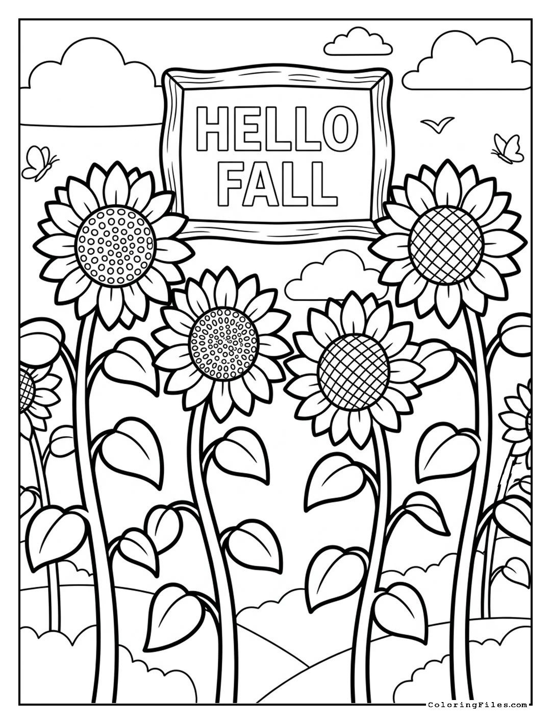 Towering Sunflower Patch - Autumn & Fall Coloring Pages (Free PDFs)