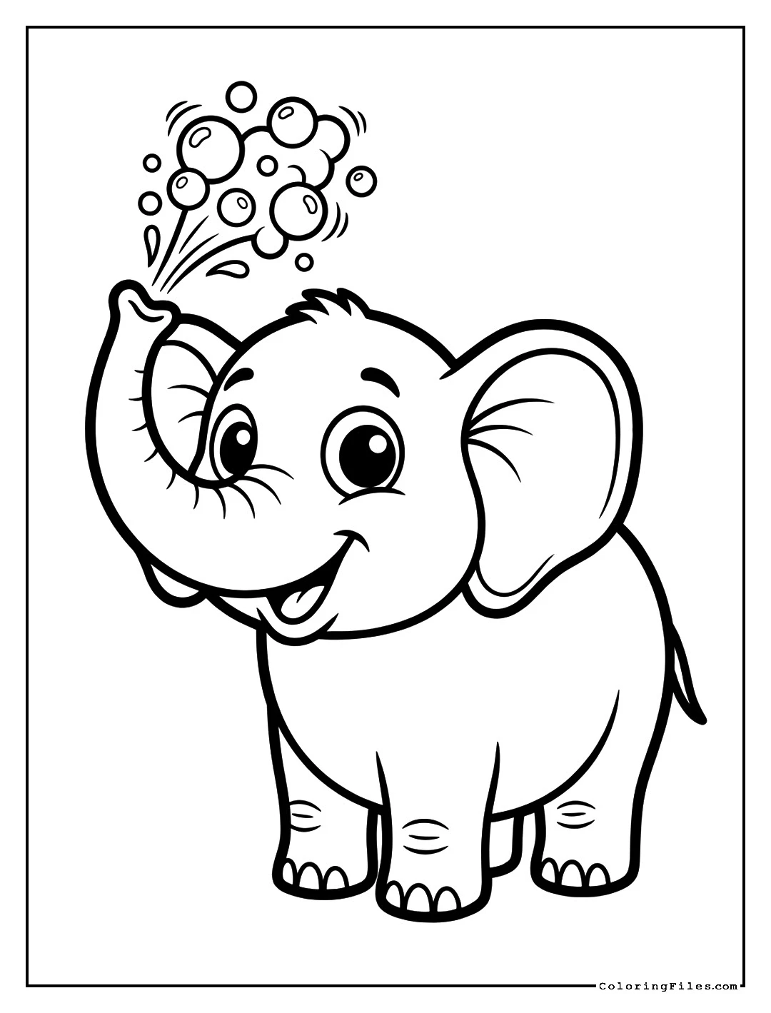 Baby Elephant Spraying Water - Toddler Girl Coloring Pages (Free PDF Printables)
