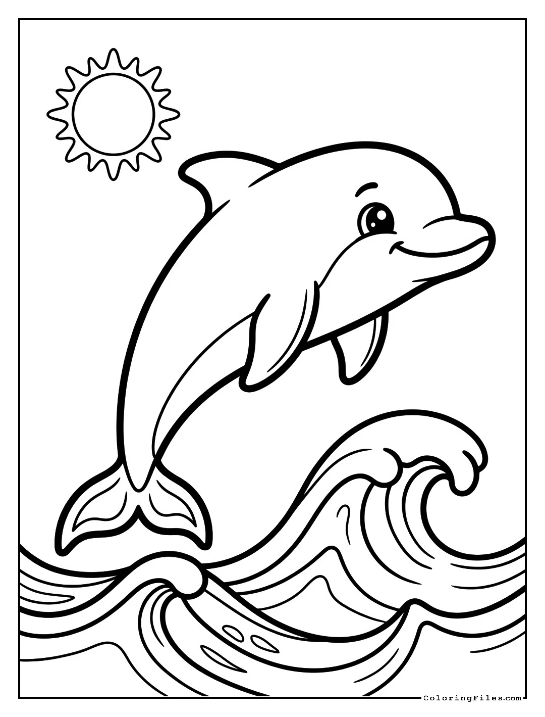 Friendly Dolphin Jumping in Waves - Toddler Girl Coloring Pages (Free PDF Printables)