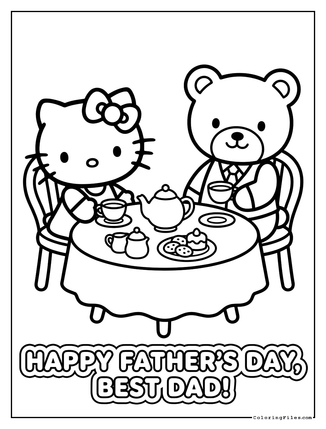 Hello Kitty and Papa Sweet Father's Day Tea - Father’s Day Coloring Pages (Free PDF Printables)