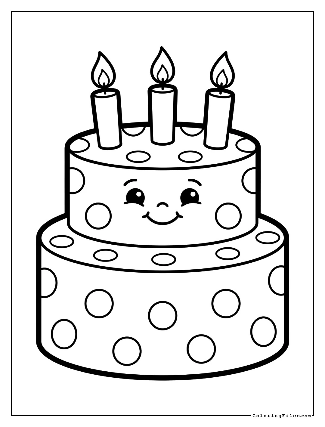Smiling Birthday Cake with Candles - Toddler Girl Coloring Pages (Free PDF Printables)