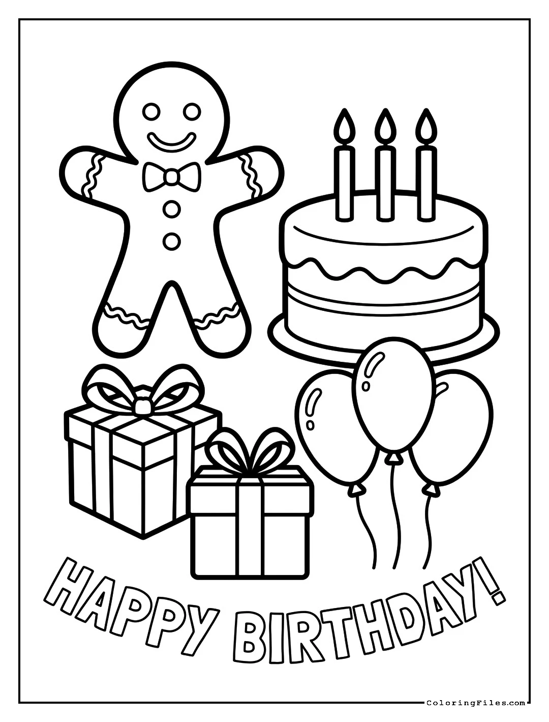 Gingerbread Man Birthday Party - Happy Birthday Coloring Pages (Free PDFs)