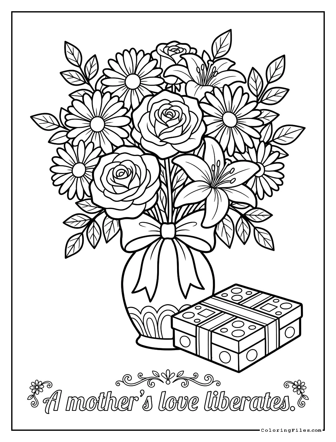 Flowers and Chocolates For Mom - Mother's Day Coloring Pages ( Free PDFs )