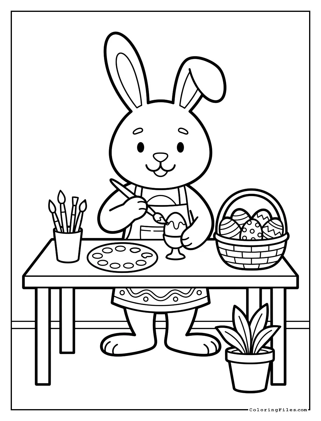 Easter Bunny Painting Eggs - Holiday Coloring Pages (Free PDF Printables)