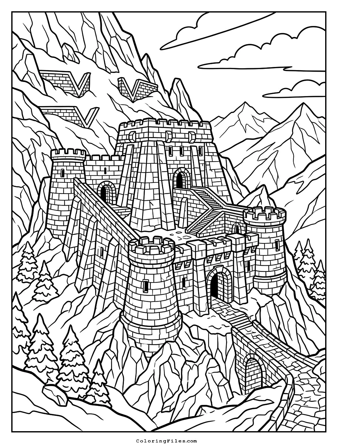 The Avalanche Proof Bastion coloring page - Fairytale Castle Coloring Pages (Free PDFs / Detailed)