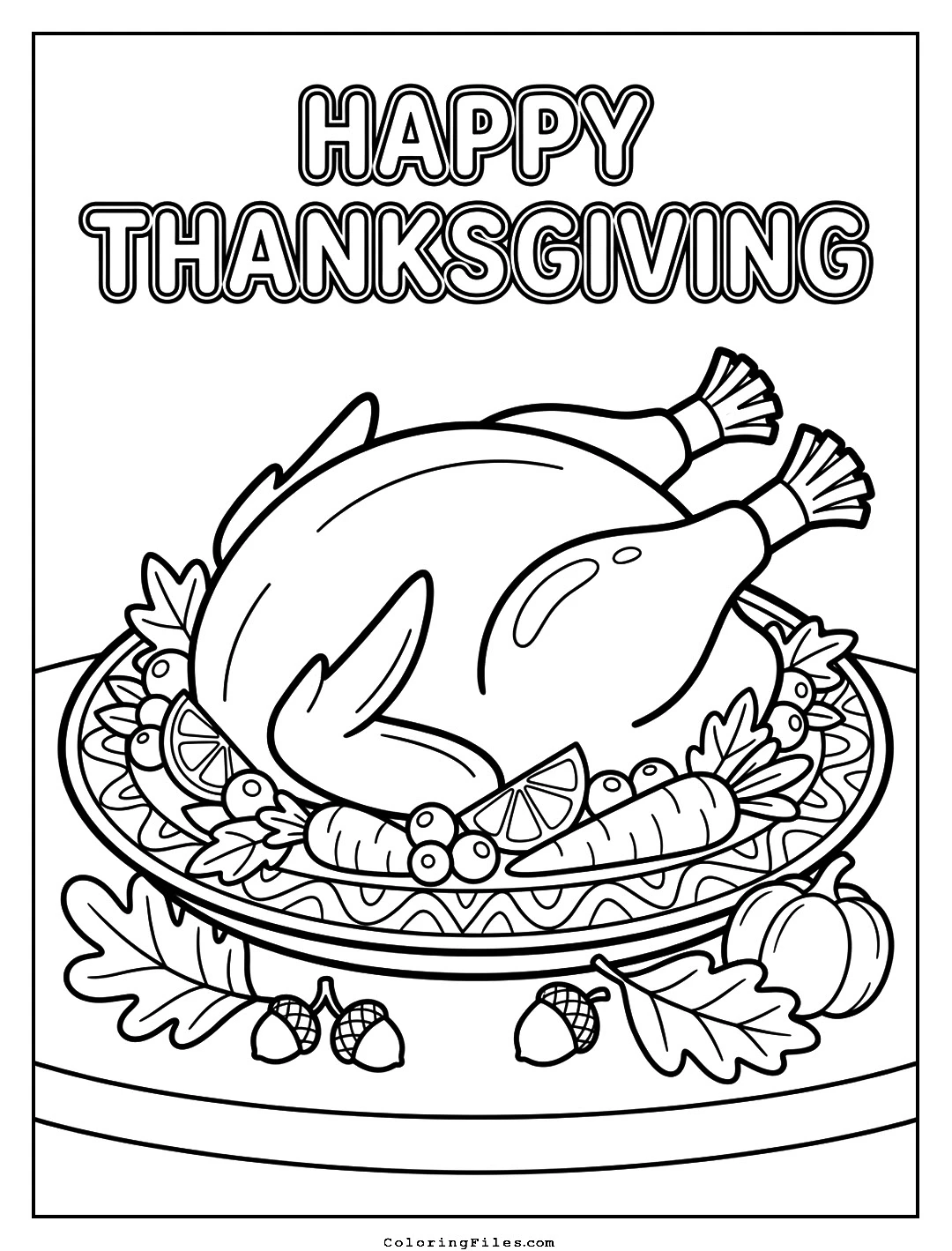Roasted Thanksgiving Turkey Platter coloring page - Thanksgiving Coloring Pages (Free PDFs / Online)
