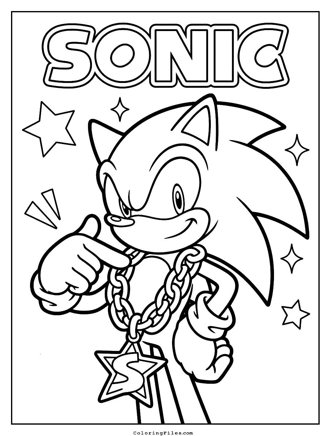 Sonic Wearing Cool Gold Chains coloring page - Sonic Coloring Pages (Free PDFs / Online)