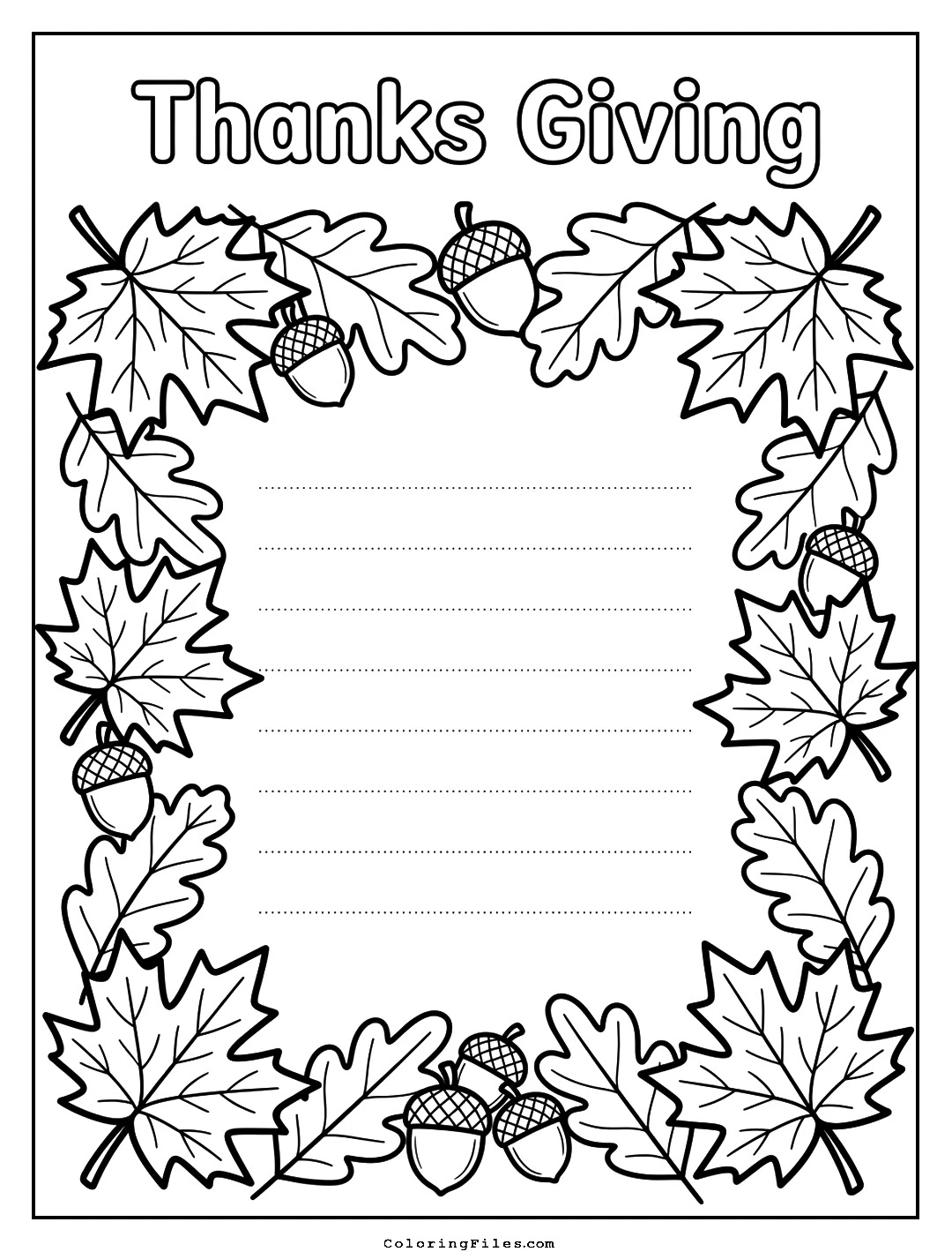 Autumn Leaves and Acorns Border coloring page - Thanksgiving Coloring Pages (Free PDFs / Online)