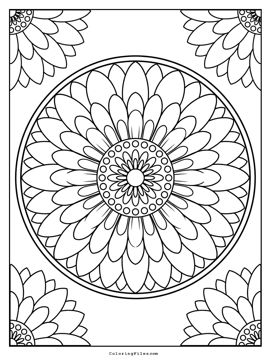 Sunflower Ring Mandala coloring page