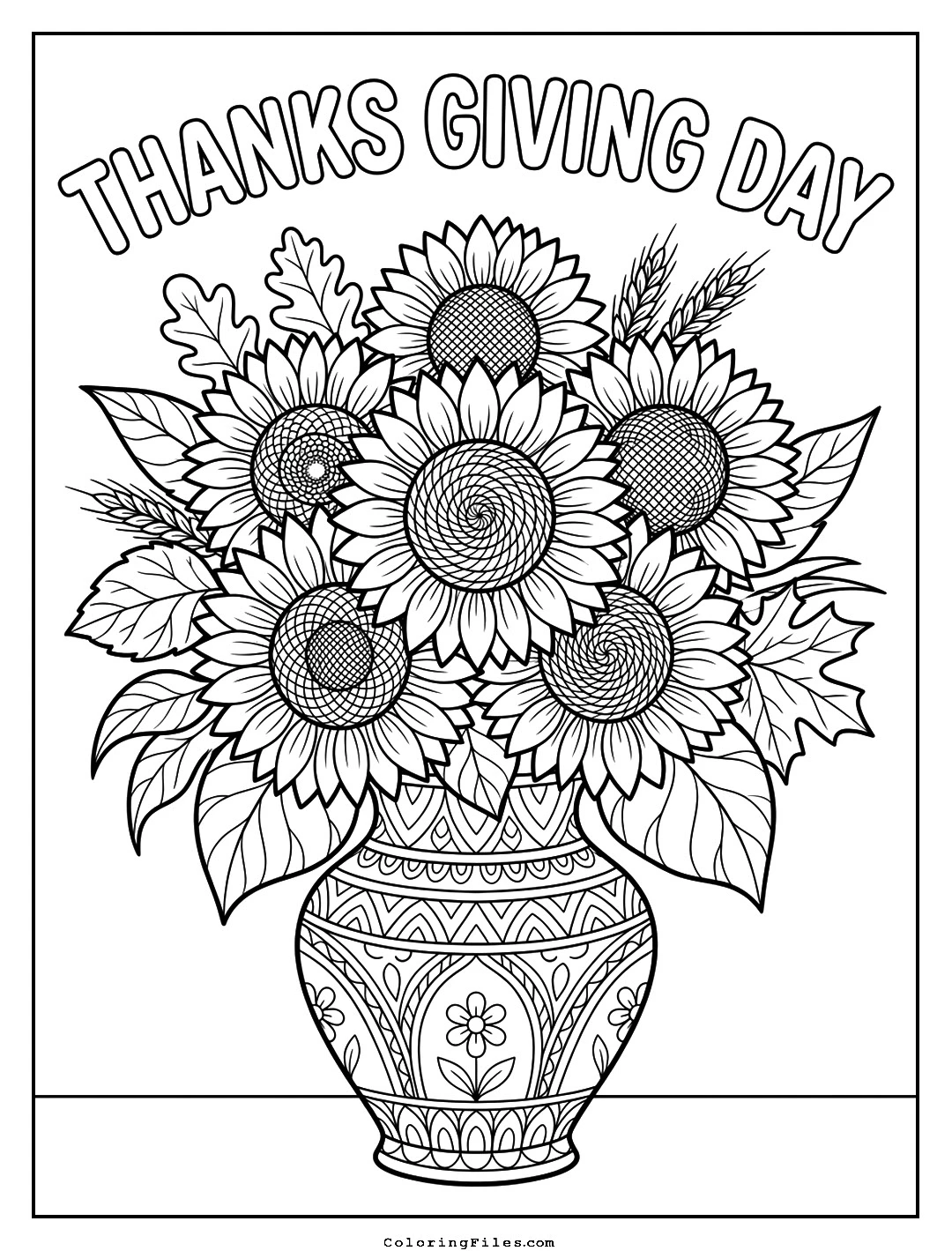 Thanksgiving Sunflower Bouquet coloring page - Thanksgiving Coloring Pages (Free PDFs / Online)