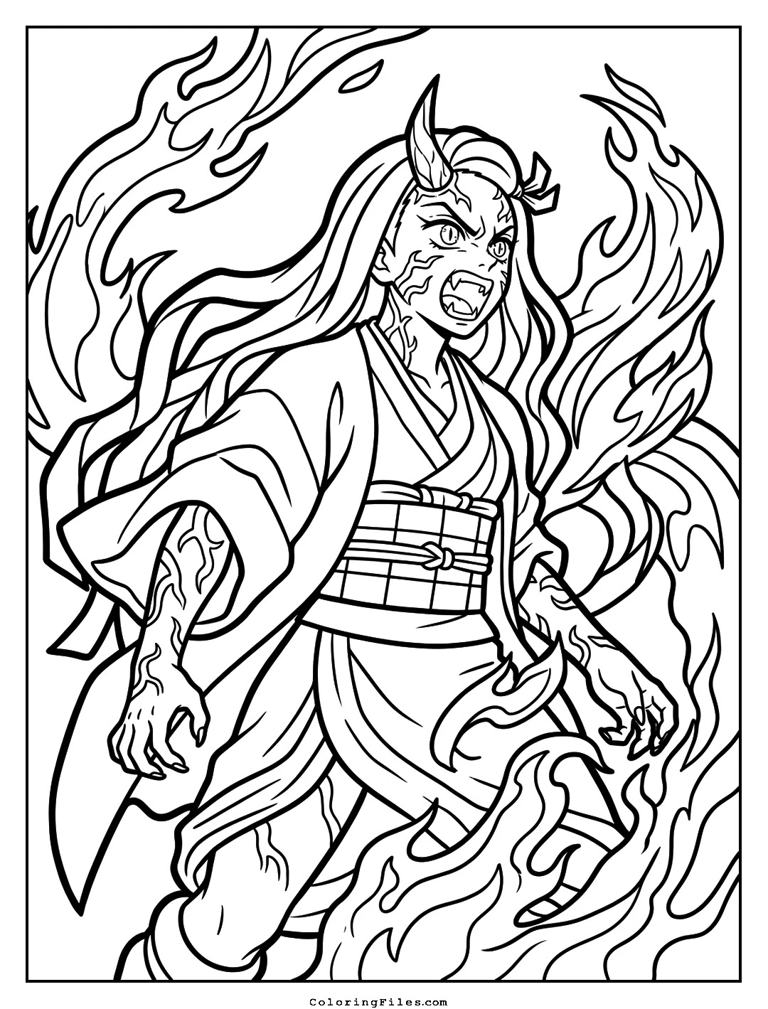 Nezuko: Demon Form Berserk Vine Awakening coloring page - Anime Hero Coloring Pages (Free PDFs / Online)