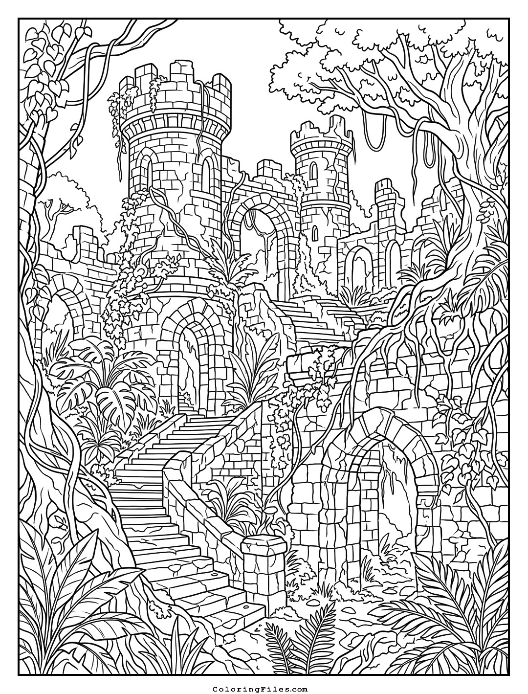 Ruins of the Forgotten Emperor coloring page - Fairytale Castle Coloring Pages (Free PDFs / Detailed)