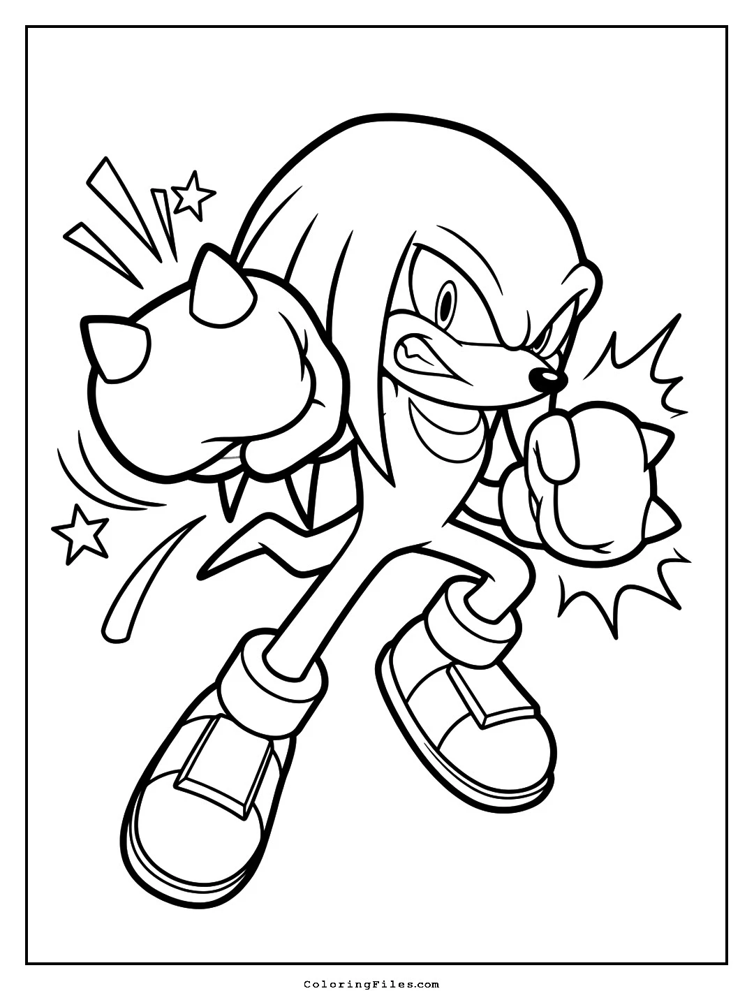 Knuckles the Echidna Action coloring page - Sonic Coloring Pages (Free PDFs / Online)